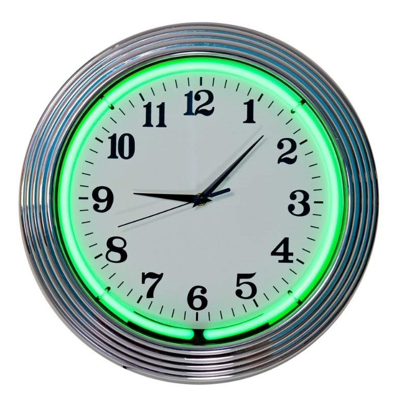 Wall Clock Neon Green and Chrome