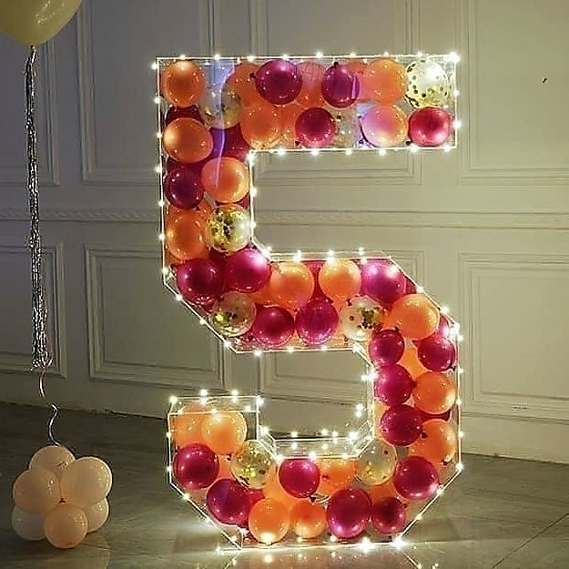 Life Size number "5" with lights and balloons