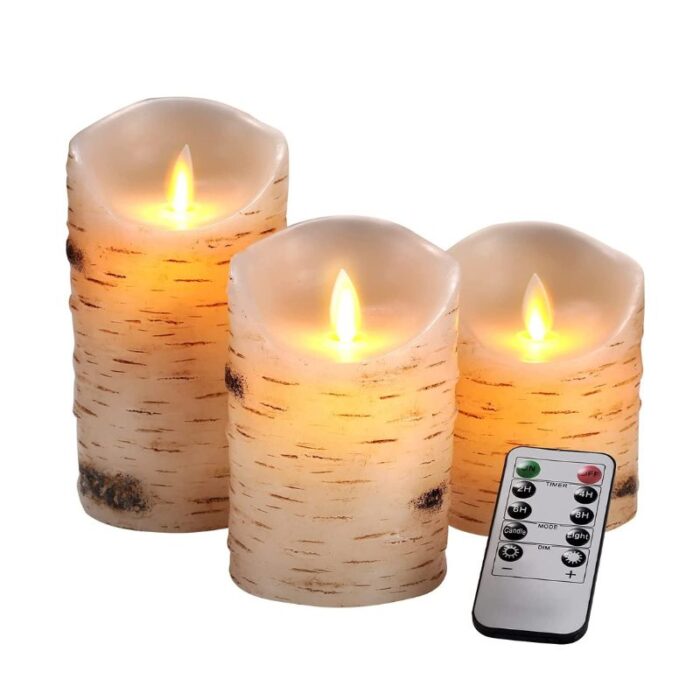 LED Faux flameless birchwood candles