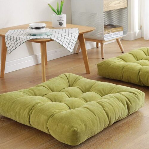 Chartreuse Square Pillow on floor