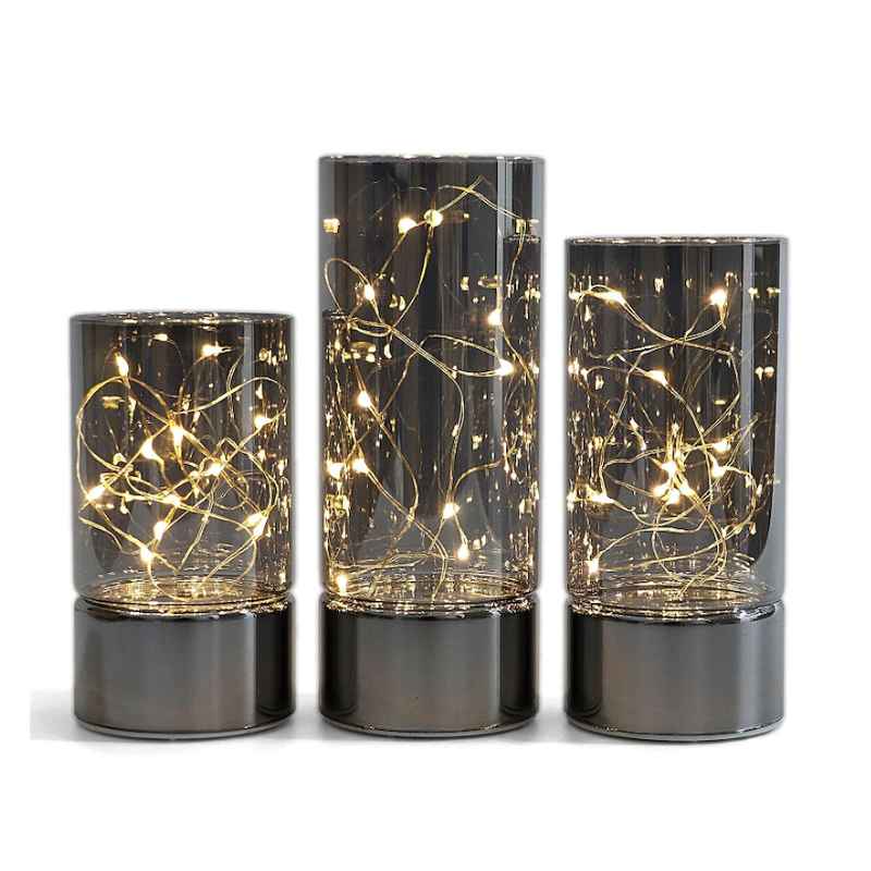 Black Cylinder with Fairy Lights - Set of 3 - EventAccents