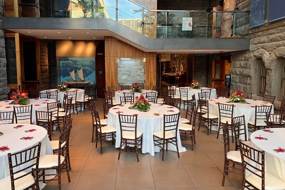 Picture of tables and chairs for a holiday event.