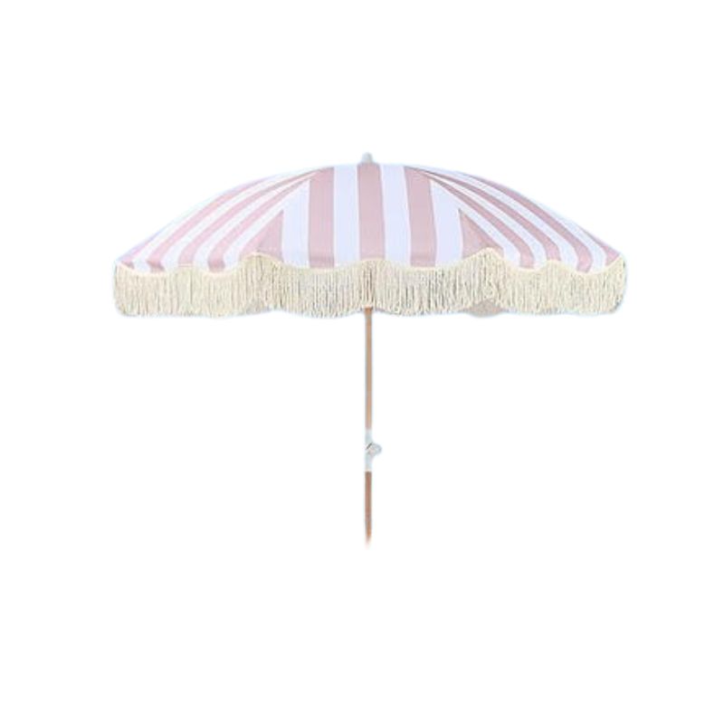 Light Pink and White Stripe Fringe Umbrella