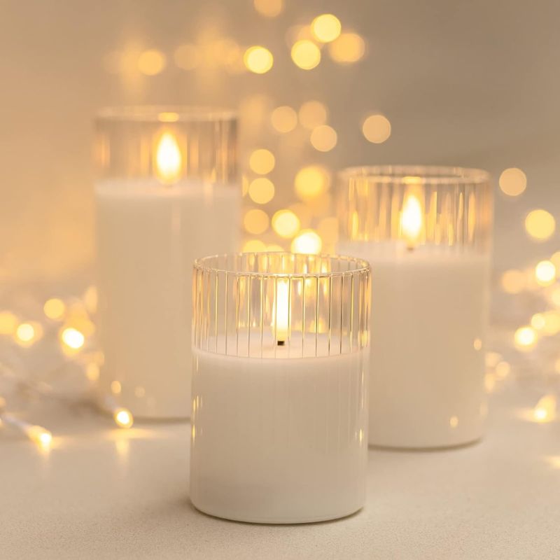 Clear Ribbed LED Flameless Candle – Set of 3