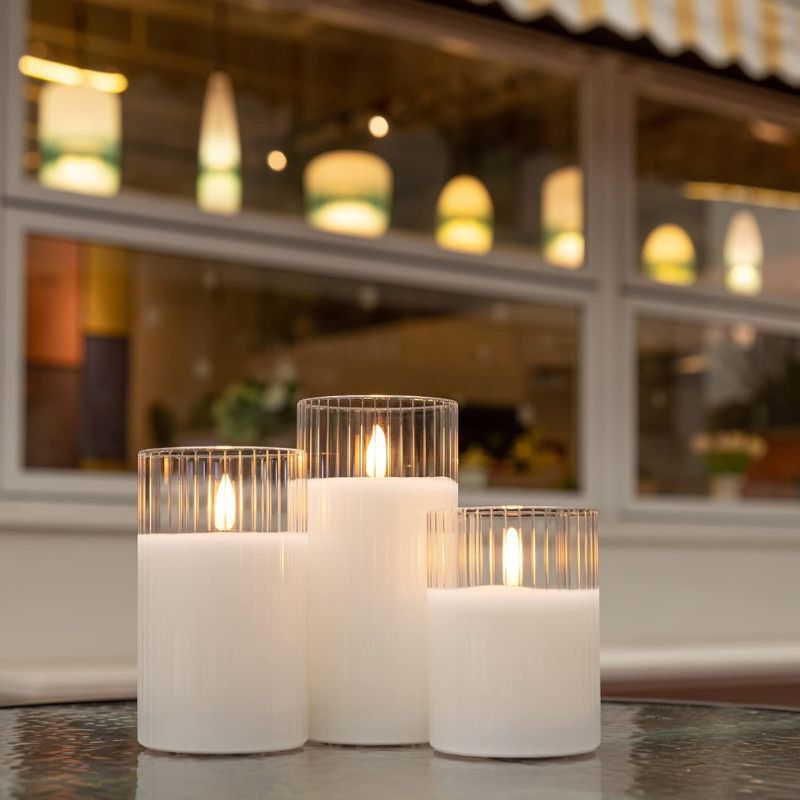 Clear Ribbed LED Flameless Candle – Set of 3 - Image 2