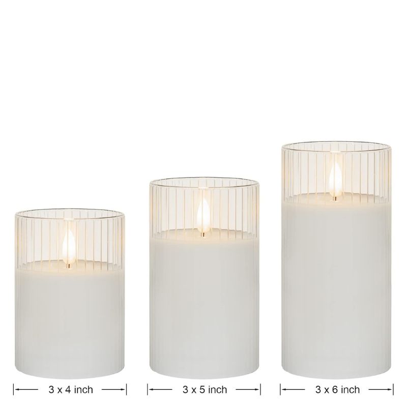 Clear Ribbed LED Flameless Candle – Set of 3 - Image 3